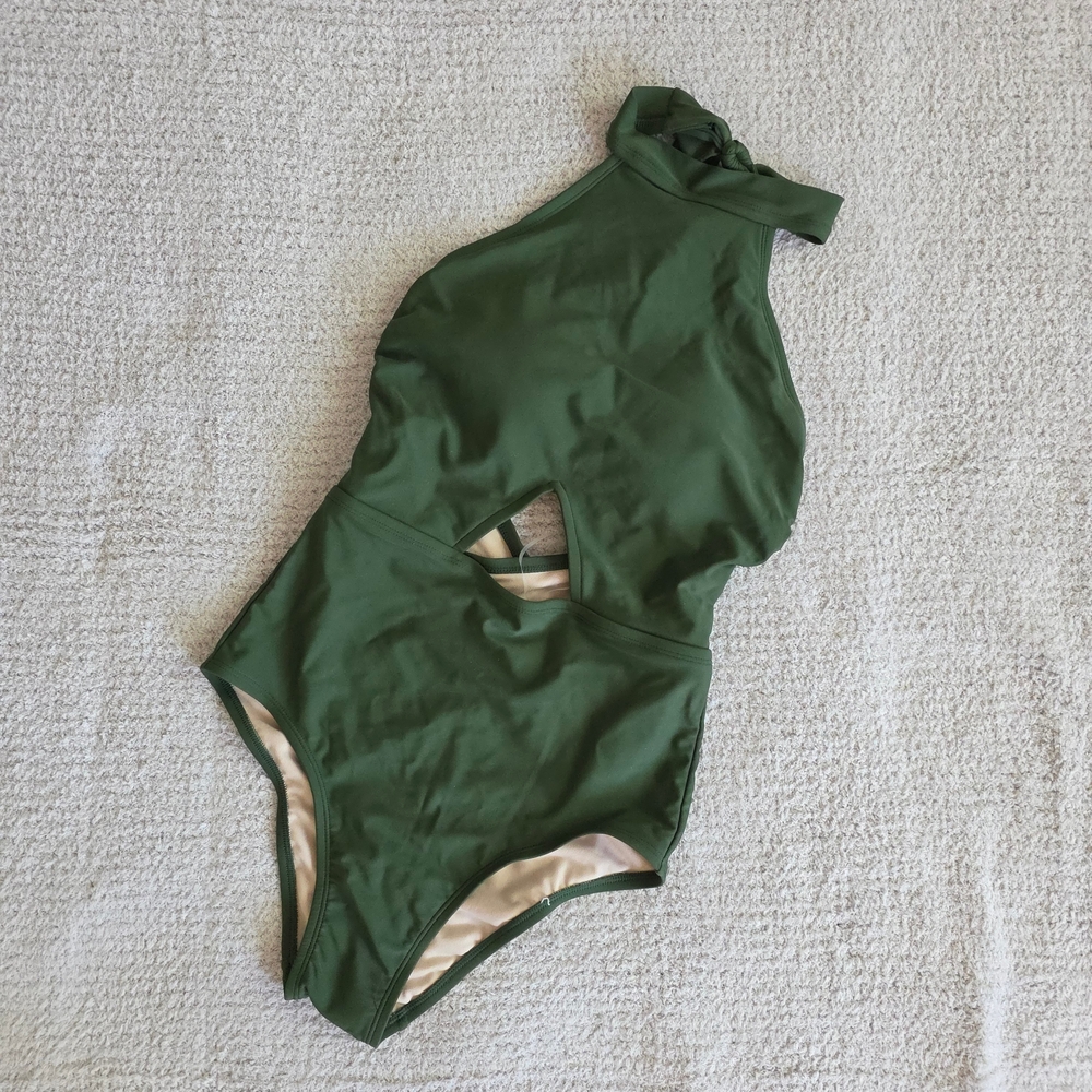 Green Halter Shade & Shore One Piece Swimsuit